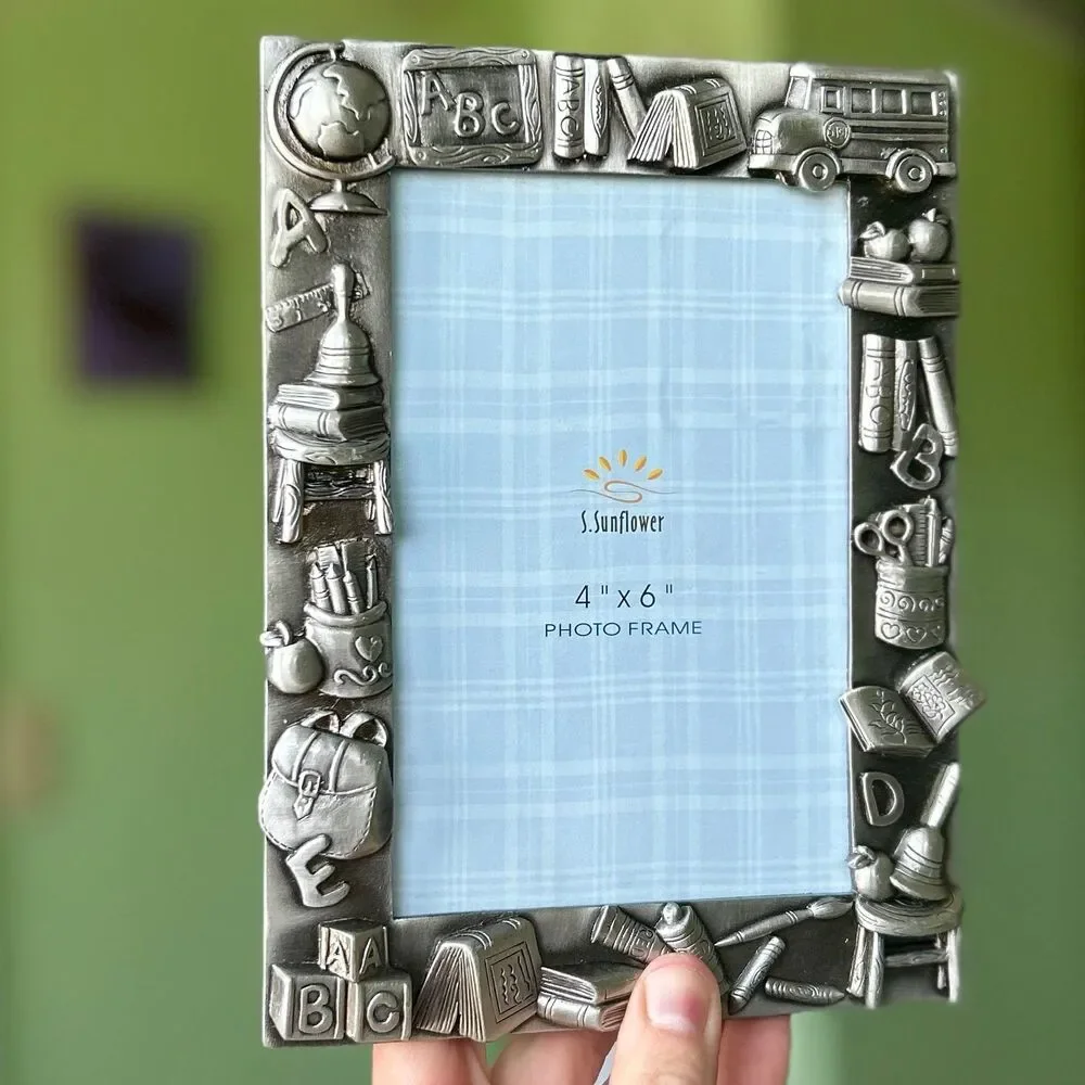 Silver Colored Metal Learning + Teacher School 3D Textured Picture Frame Accent